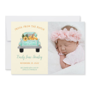 Pumpkin In Vintage Truck Fall Photo Baby Birth Announcement