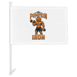 Pumpkin Iron Vintage Bodybuilder Halloween Design_ Car Flag