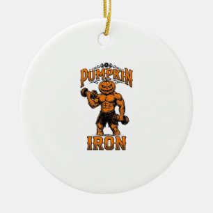 Pumpkin Iron Vintage Bodybuilder Halloween Design_ Ceramic Ornament
