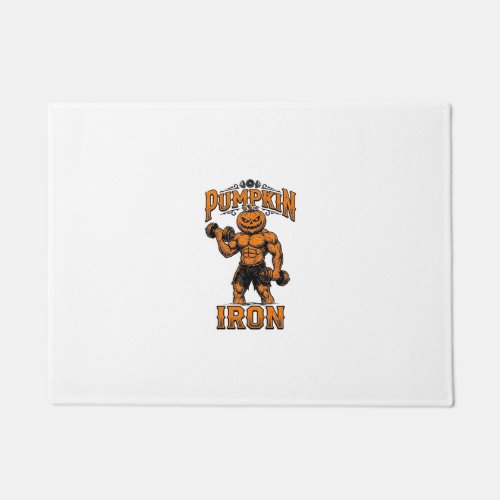 Pumpkin Iron Vintage Bodybuilder Halloween Design_ Doormat