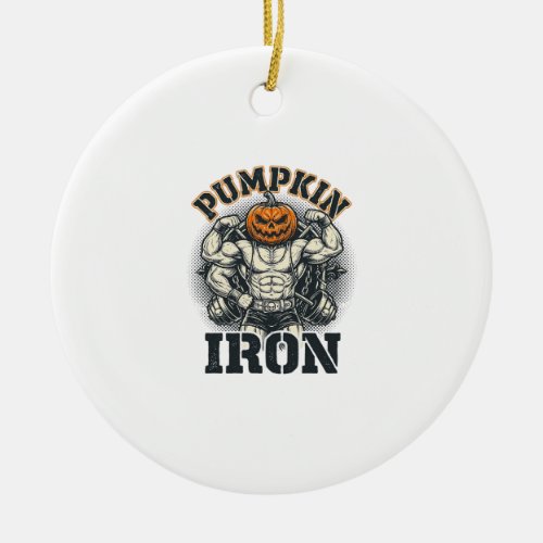 Pumpkin Iron Vintage Bodybuilding Halloween Design Ceramic Ornament