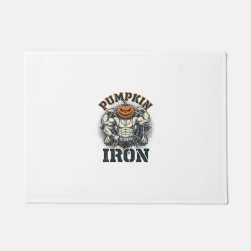 Pumpkin Iron Vintage Bodybuilding Halloween Design Doormat