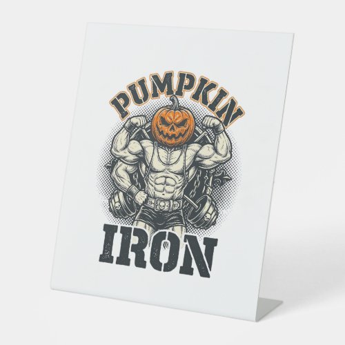 Pumpkin Iron Vintage Bodybuilding Halloween Design Pedestal Sign