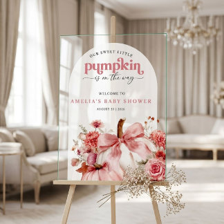 Pumpkin Is On The Way Pink Pumpkin Baby Shower Acrylic Sign