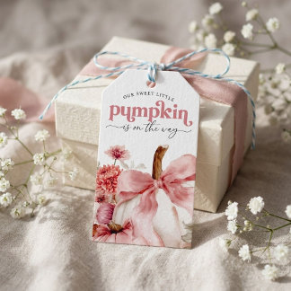 Pumpkin Is On The Way Pink Pumpkin Baby Shower Gift Tags