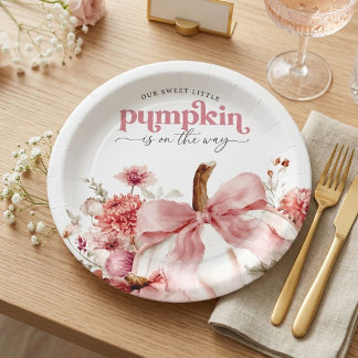 Pumpkin Is On The Way Pink Pumpkin Baby Shower Paper Plates