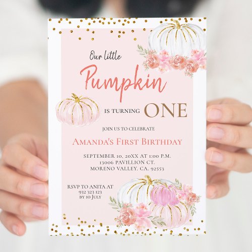 Pumpkin is Turning One Birthday Invitation