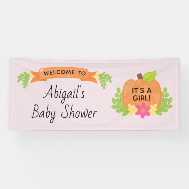 Pumpkin It's A Girl Baby Shower Banner (Horizontal)