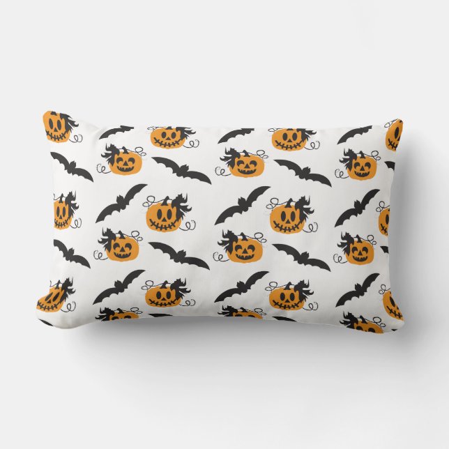 Pumpkin Jack O Lantern Bat Black Orange Pattern Lumbar Pillow (Front)