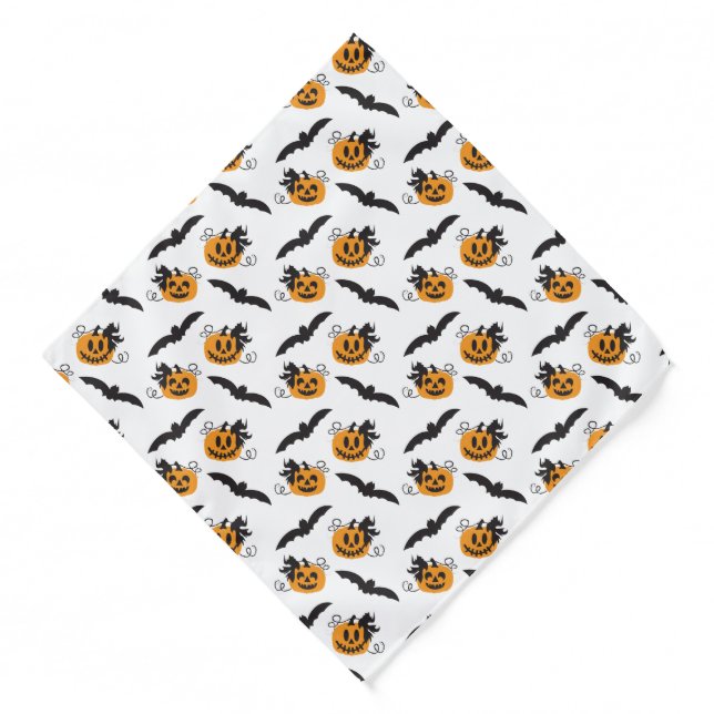 Pumpkin Jack O Lantern Bat Pattern Black Orange Bandana (Front)