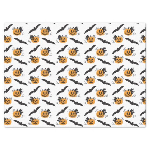 Pumpkin Jack O Lantern Bat Pattern Black Orange Tissue Paper