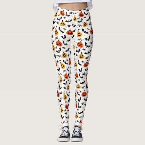 Pumpkin Jack O Lantern Bats Spooky Halloween Leggings