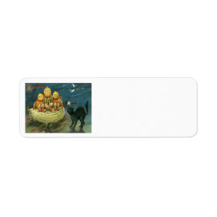 Pumpkin Jack O Lantern Black Cat Crescent Moon Label