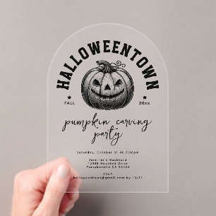 Pumpkin Jack O Lantern Black Halloween Party  Acrylic Invitations