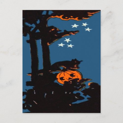 Pumpkin Jack O Lantern Cat Orange Black Postcard
