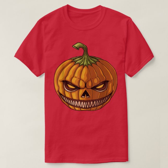 Pumpkin Jack O' Lantern Face, Evil Smile, Hallowee T-Shirt (Design Front)
