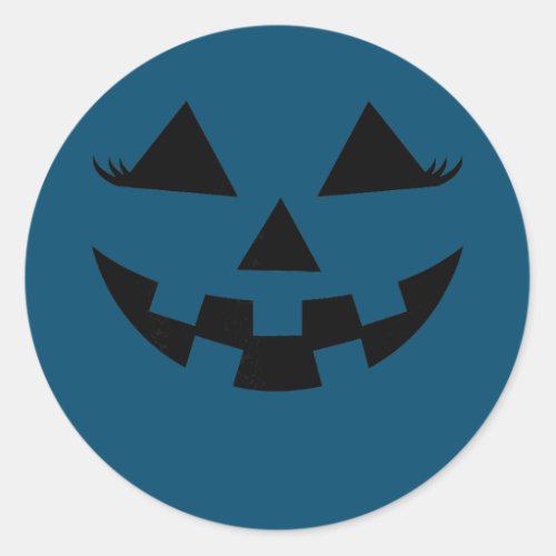 Pumpkin Jack O Lantern Face With Girl Eyelashes Classic Round Sticker