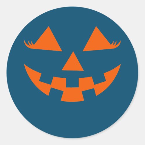 Pumpkin Jack O Lantern Face With Girl Eyelashes Classic Round Sticker