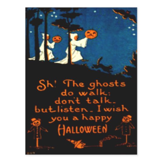 Pumpkin Jack O Lantern Ghost Black Cat Postcard