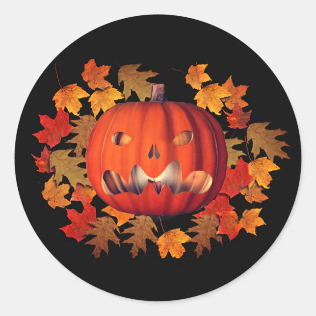 Pumpkin Jack O Lantern Halloween Cute Classic Round Sticker | Zazzle