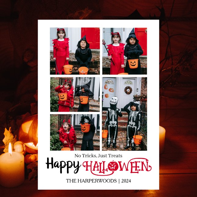 pumpkin jack-o-lantern Halloween Family 5 Photo Holiday Card (Creator Uploaded)