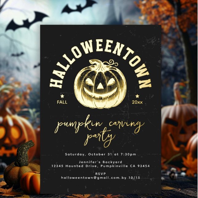 Pumpkin Jack O Lantern Halloween Party Gold Foil Invitation (Creator Uploaded)