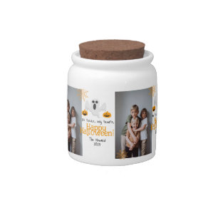pumpkin jack-o-lantern Happy Halloween Photo Candy Jar