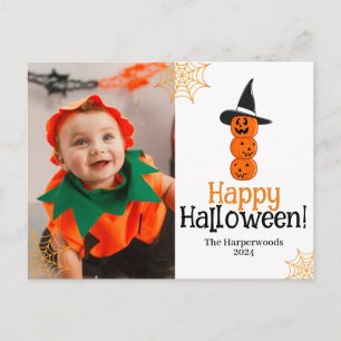 pumpkin jack-o-lantern Happy Halloween Photo Holiday Postcard
