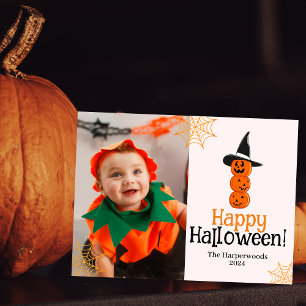 pumpkin jack-o-lantern Happy Halloween Photo Holiday Postcard
