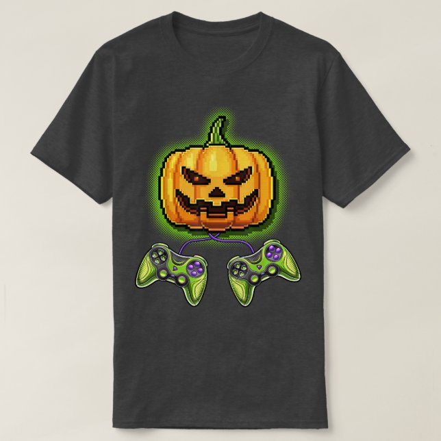 Pumpkin Jack-O-Lantern Video Game Controller Hallo T-Shirt (Design Front)