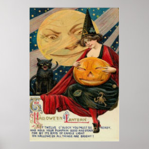Pumpkin Jack O Lantern Witch Black Cat Poster