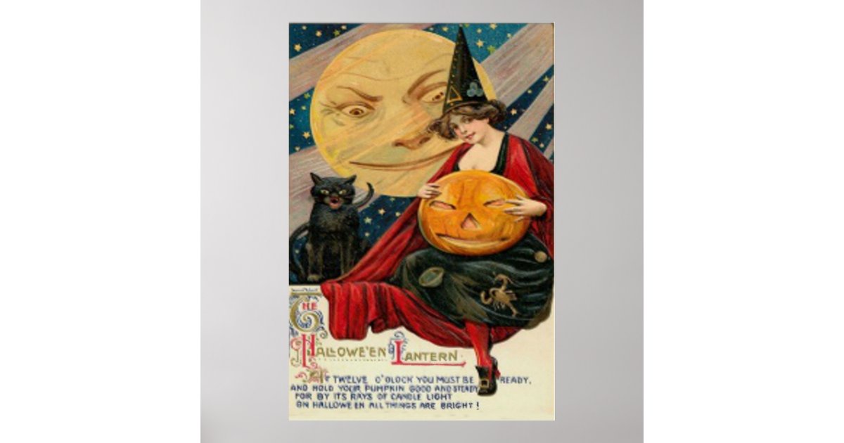 Pumpkin Jack O Lantern Witch Black Cat Poster | Zazzle