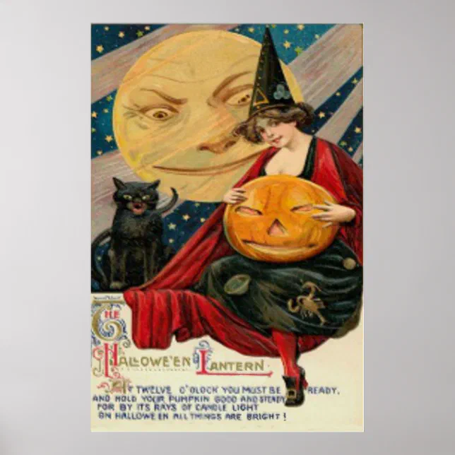 Pumpkin Jack O Lantern Witch Black Cat Poster | Zazzle