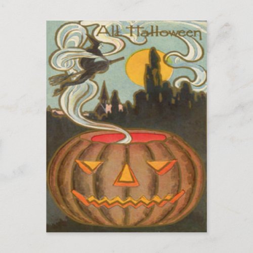 Pumpkin Jack O Lantern Witch Full Moon Postcard