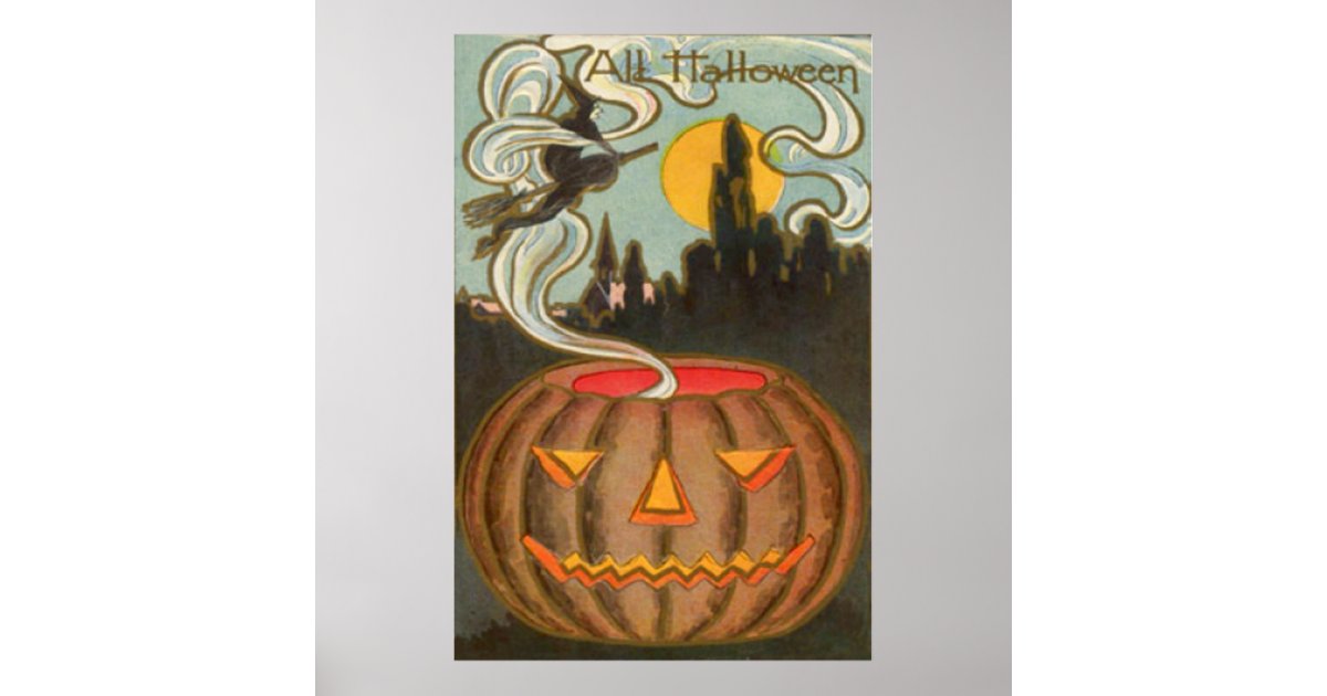 Pumpkin Jack O Lantern Witch Full Moon Poster | Zazzle