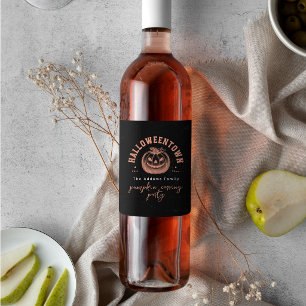 Pumpkin Jack OLantern Orange Halloween Party Wine Label