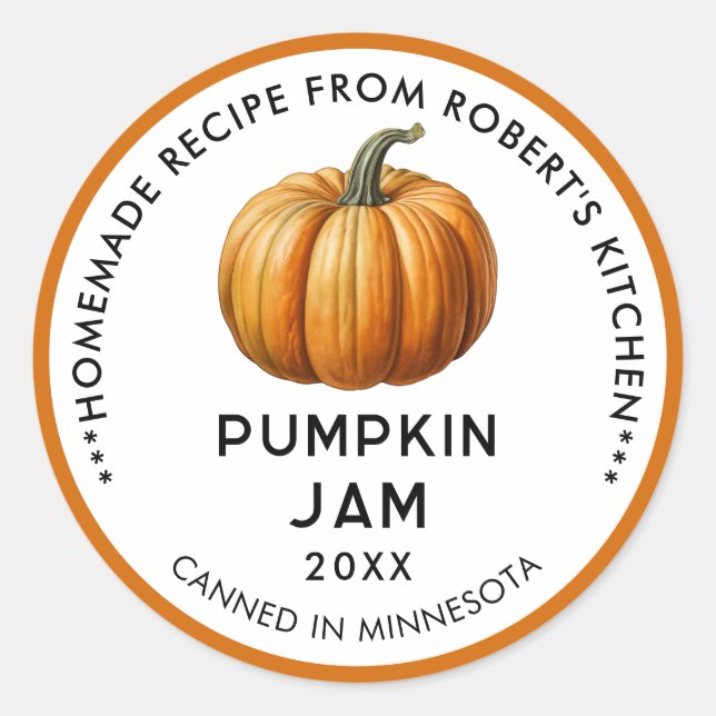 Pumpkin jam labels in orange (Front)