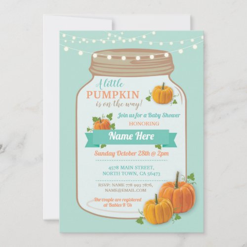 Pumpkin Jar Fall Mint Lights Baby Shower Invite