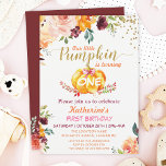 Pumpkin Kids Birthday Party Fall Burgundy Floral Invitation<br><div class="desc">Pumpkin Burgundy Floral Baby Kids Birthday Party Invitation. You can easily personalize this template to be uniquely yours! (1) For further customization, please click the "customize further" link and use our design tool to modify this template. (2) If you prefer Thicker papers / Matte Finish, you may consider to choose...</div>