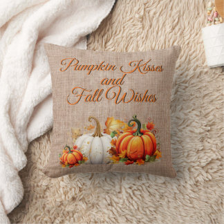 Pumpkin Kisses and Fall Wishes (reversible pillow) Throw Pillow