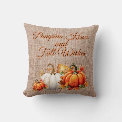 Pumpkin Kisses and Fall Wishes reversible pillow Throw Pillow