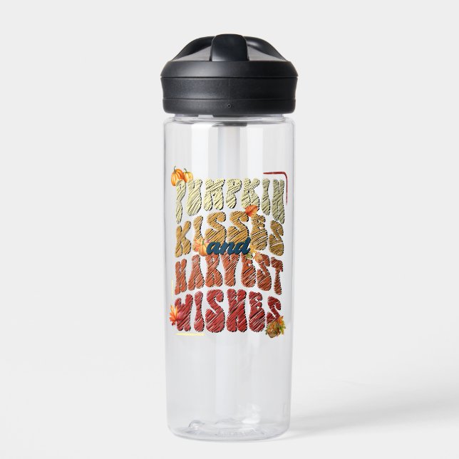 Pumpkin Kisses and Harvest Wishes, Fall Vibes Water Bottle (Front)