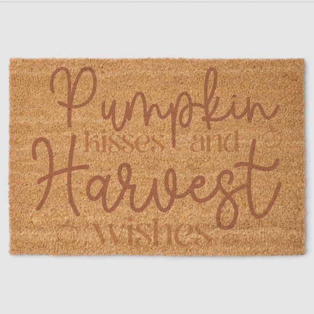 Pumpkin Kisses and Harvest Wishes Fiber Doormat (Front)