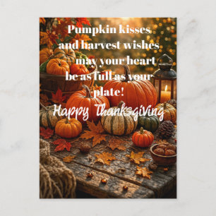 Pumpkin Kisses and Harvest Wishes Holiday Postcard