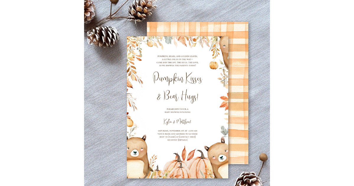 Hug Invitation Pumpkin Kisses & Bear Hugs Baby Shower Invitation | Zazzle