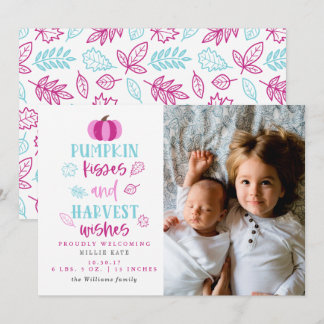 Pumpkin Kisses & Harvest Wishes Birth Announcement
