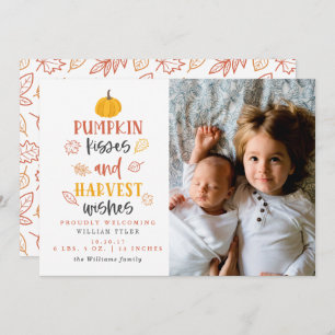 Pumpkin Kisses & Harvest Wishes Birth Announcement
