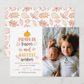 Pumpkin Kisses & Harvest Wishes Birth Announcement