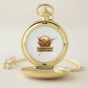 Pumpkin Kisses & Harvest Wishes Fall Design Oversi Pocket Watch