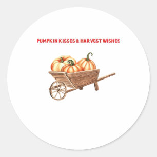 Pumpkin Kisses & Harvest Wishes Oversized T-Shirt. Classic Round Sticker